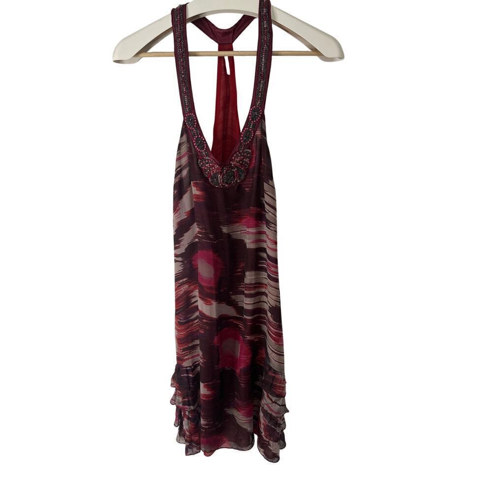 Free People Oaxaca Water Color Silk Beaded Dress, Womens Small. Silk